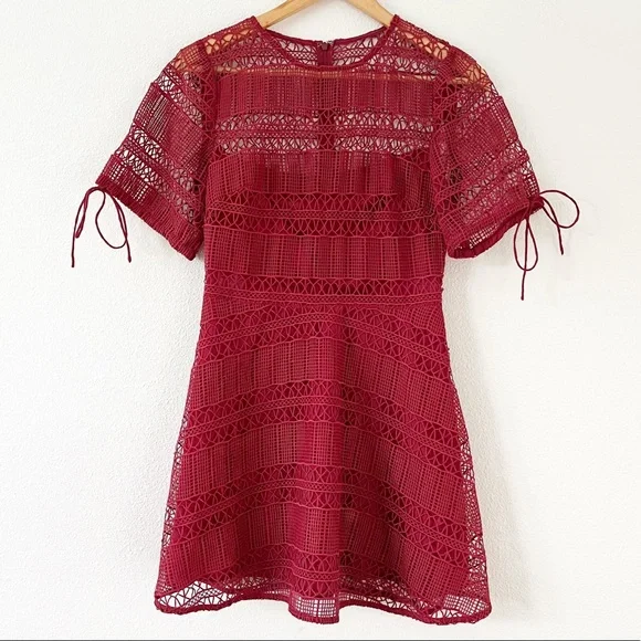 Tularosa | Dresses | Tularosa Maroon Red Lace Netted Short Sleeve Mini Dress  | Poshmark